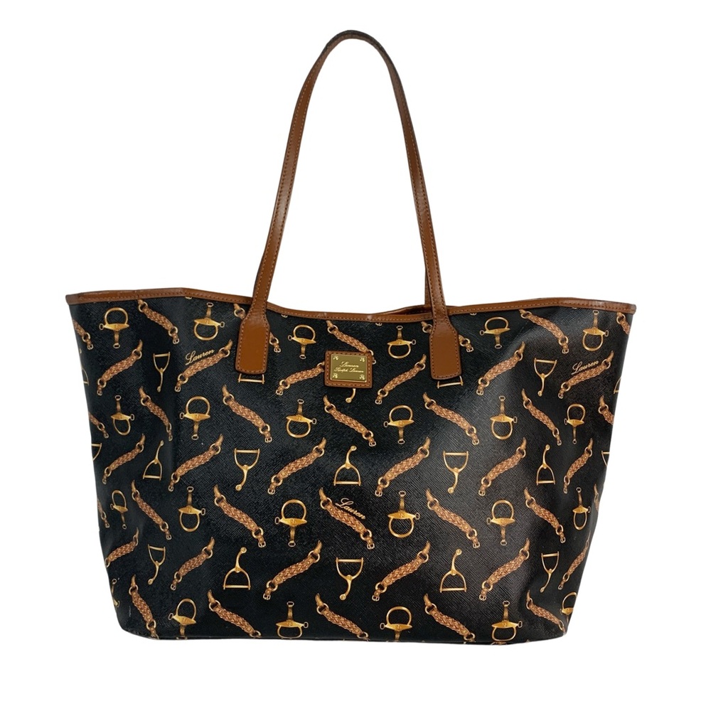 LAUREN RALPH LAUREN Horsebit Canvas Black and Brown Coated Canvas Tote Bag - Picture 16 of 16